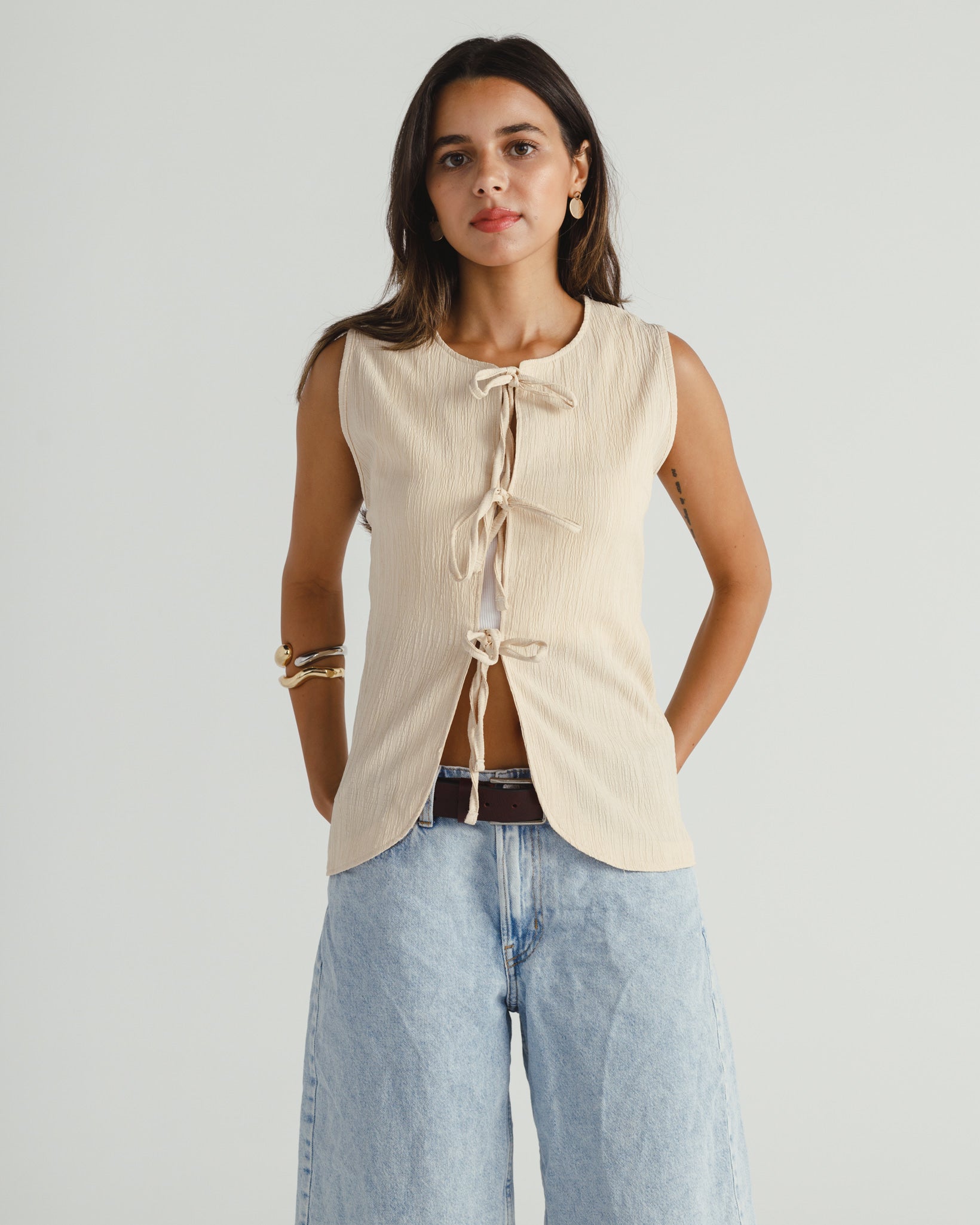 Linen Tie-Up Vest Top