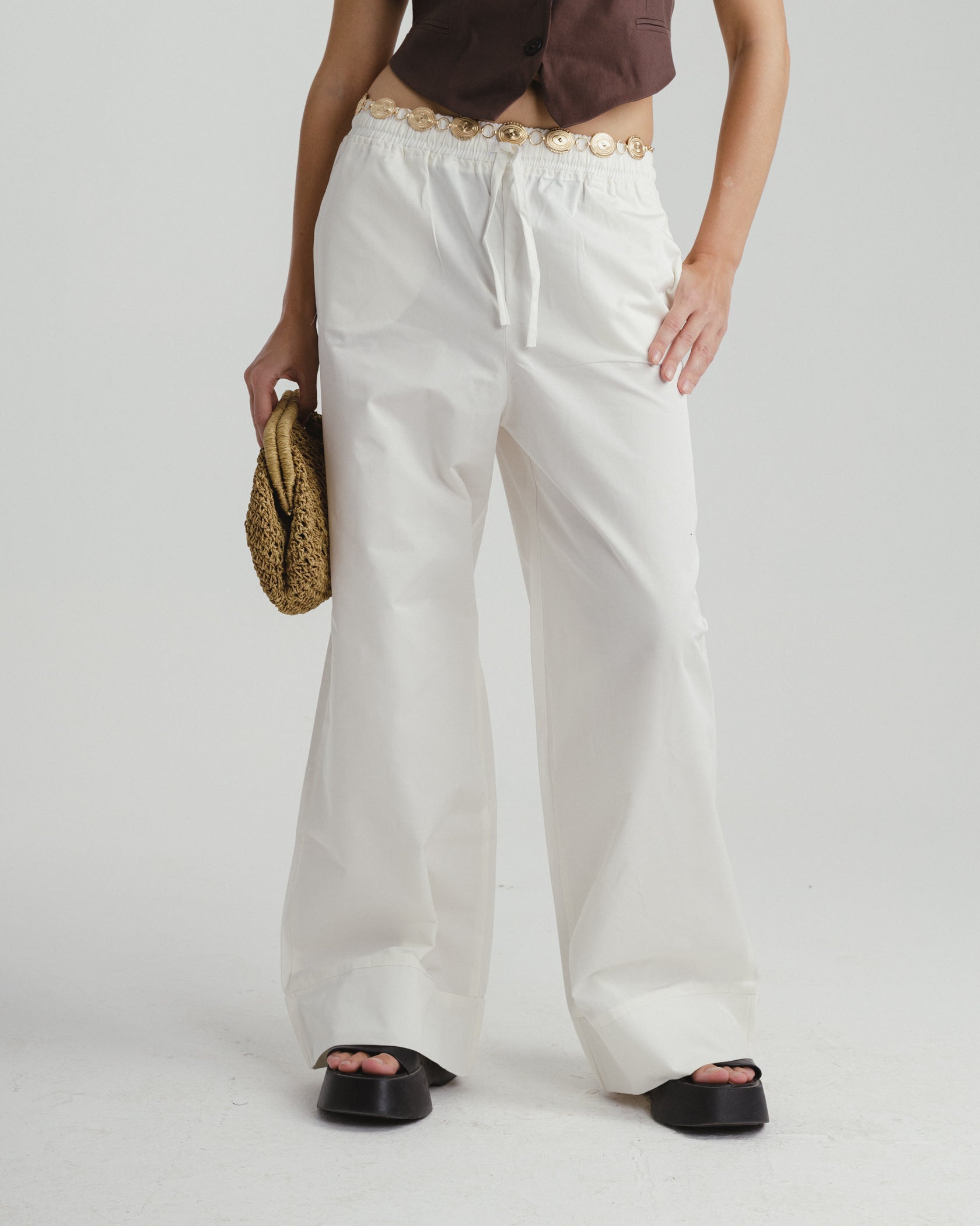 Draw Cord Waist Wide Leg Trousers