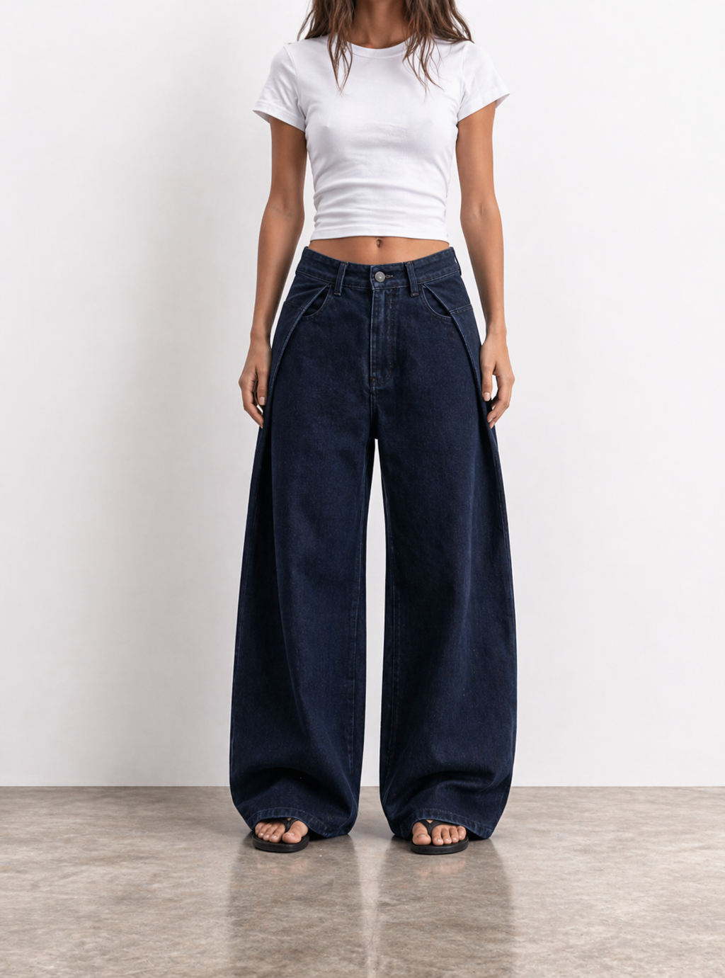Side-Pleat Balloon Fit Denim Raw