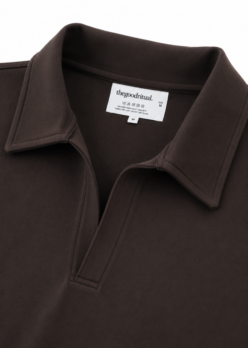 Boxy Collar Polo In Brown