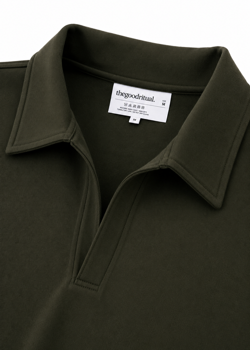 Boxy Collar Polo In Muted Olive