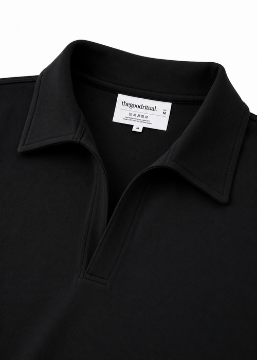 Boxy Collar Polo In Dusty Black