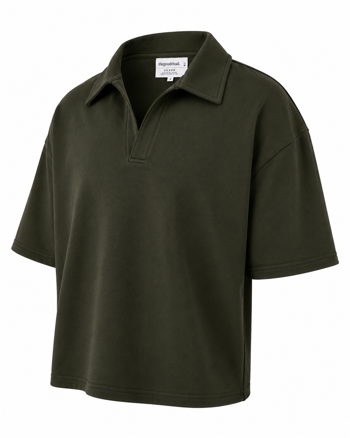 Boxy Collar Polo In Muted Olive
