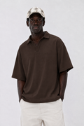Boxy Collar Polo In Brown