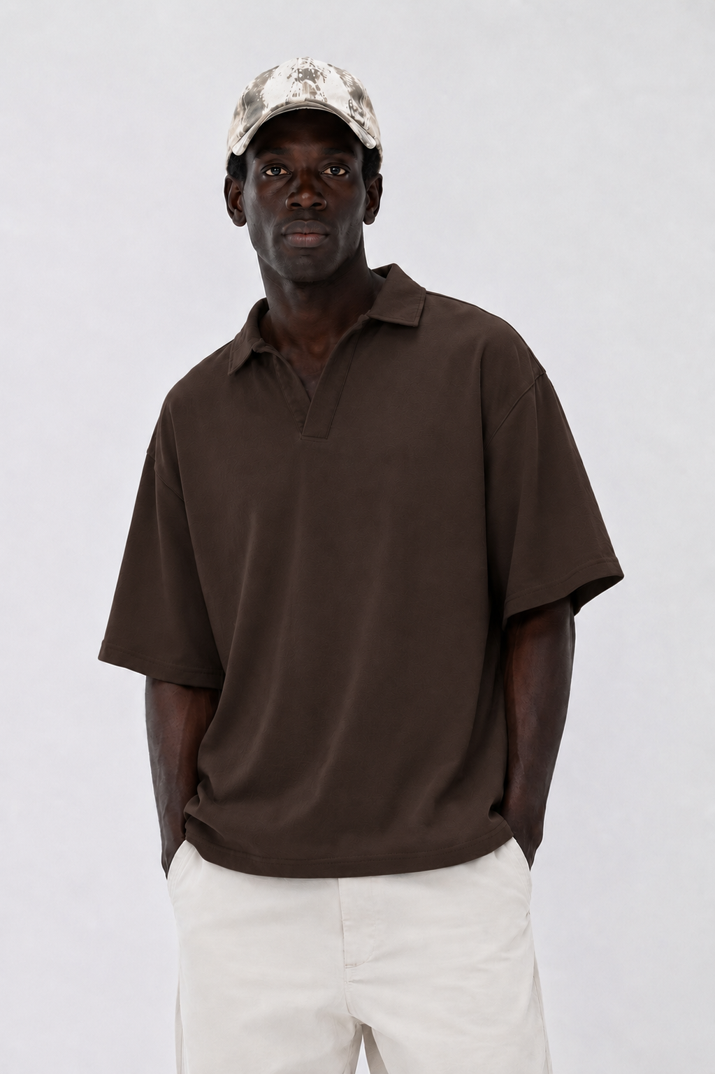 Boxy Collar Polo In Brown