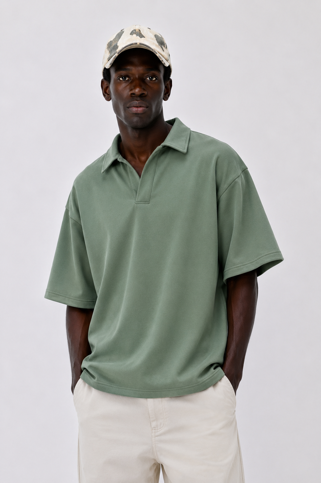 Boxy Collar Polo In Dusty Mint