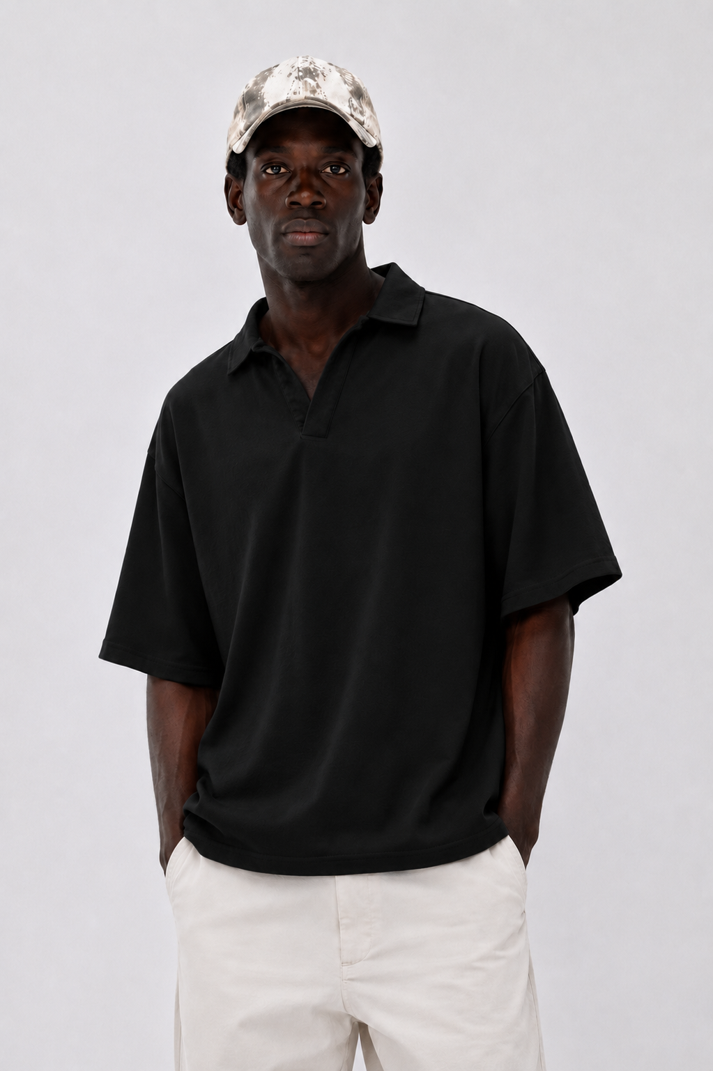 Boxy Collar Polo In Dusty Black