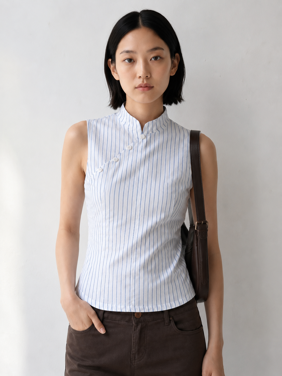 Mandarin Button Top