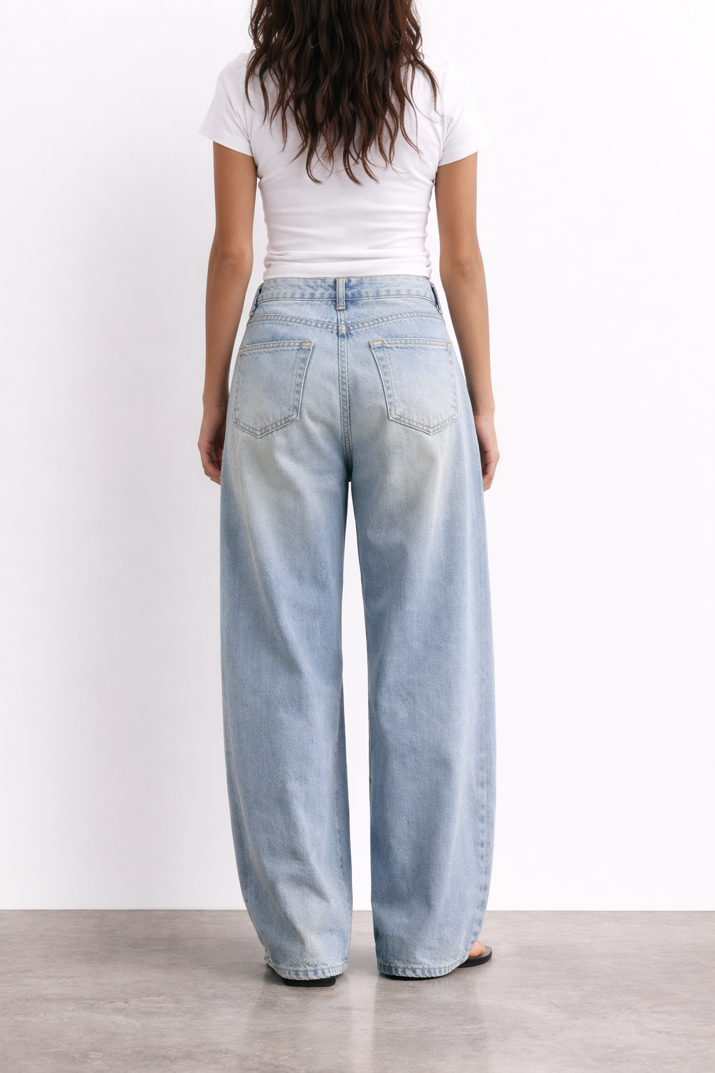 Side-Pleat Wide Leg Denim Washed Blue Indigo