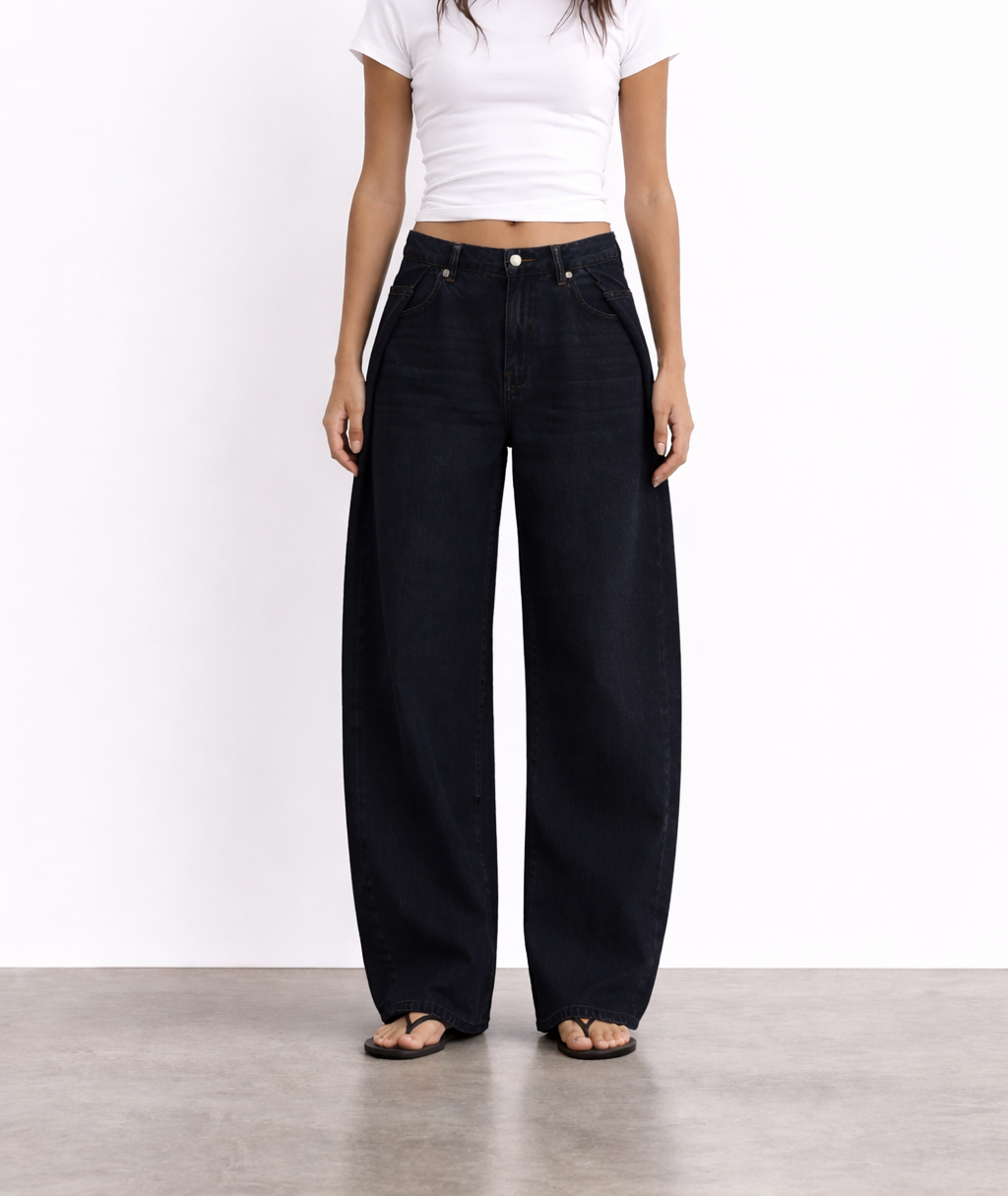 Side-Pleat Wide Leg Denim Raw