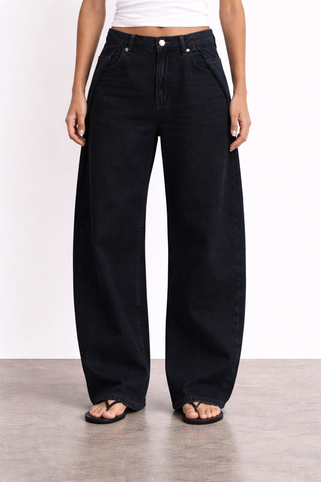 Side-Pleat Wide Leg Denim Raw