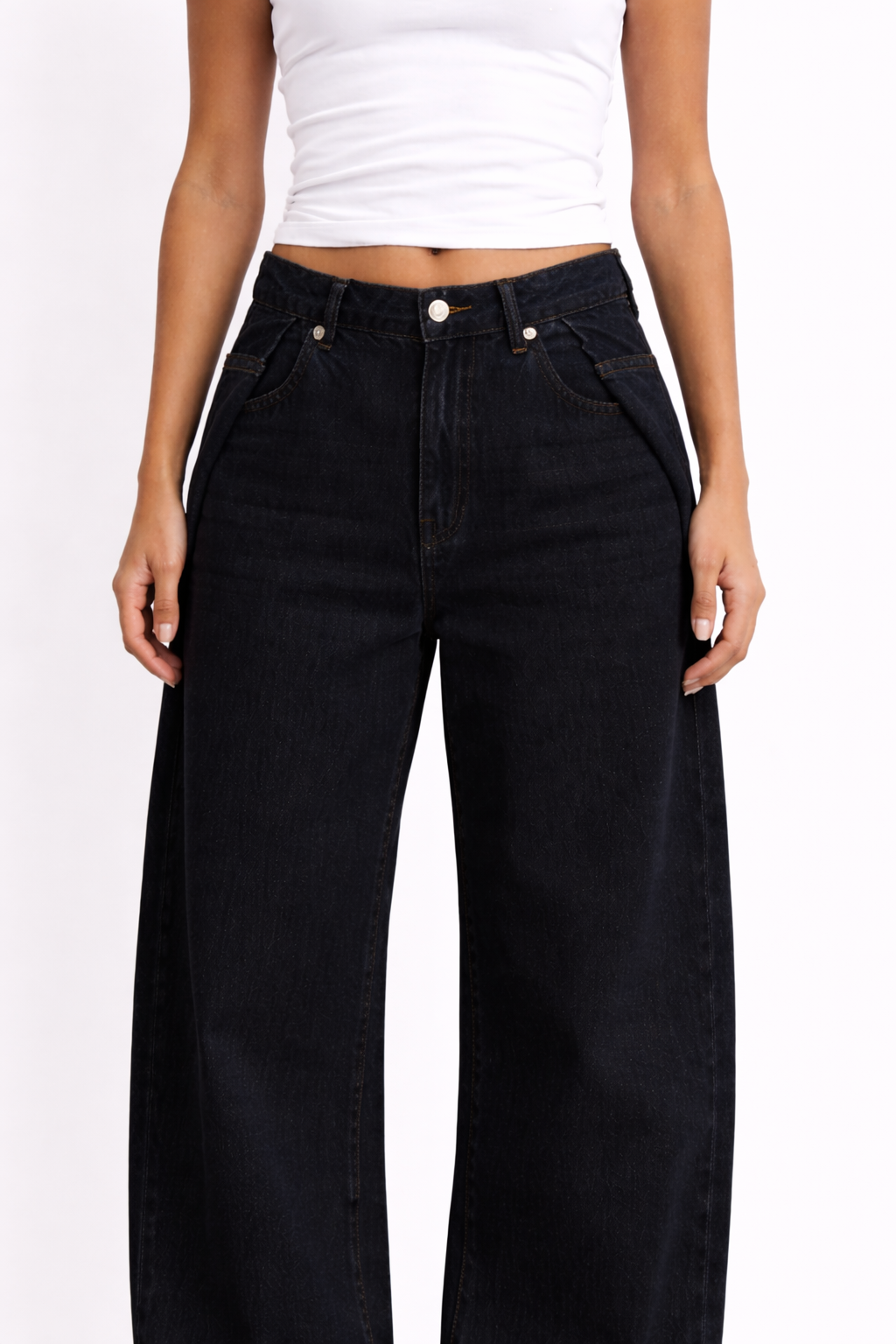 Side-Pleat Wide Leg Denim Raw