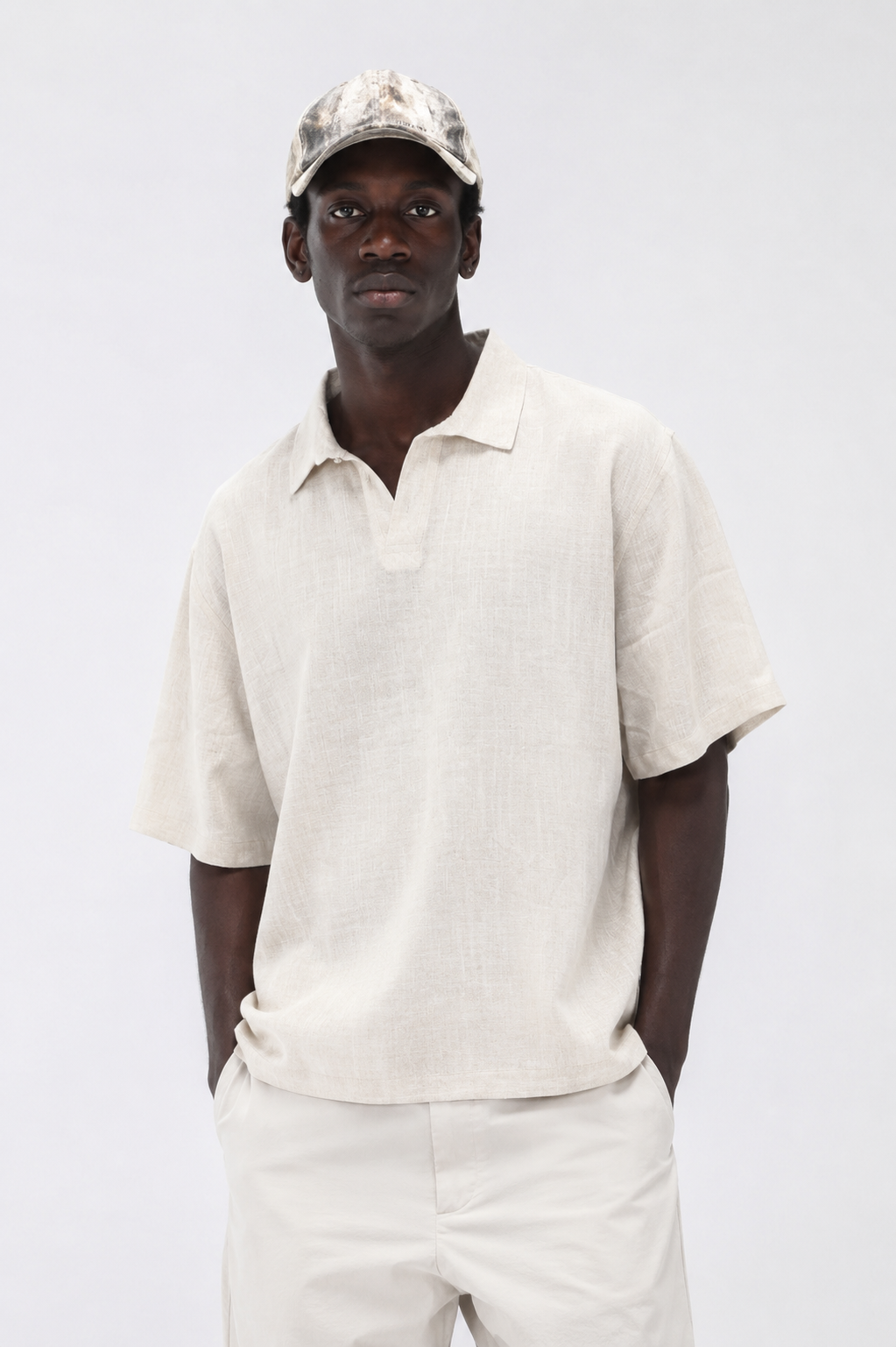 Boxy Linen Polo In Cream