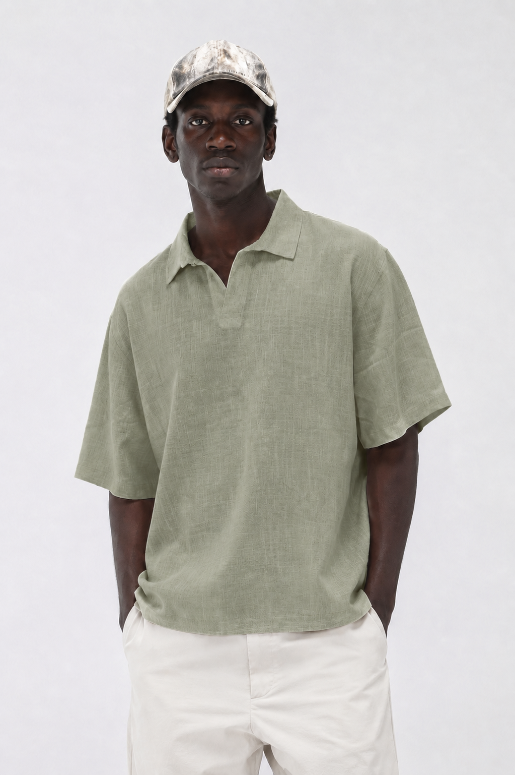 Boxy Linen Polo In Olive