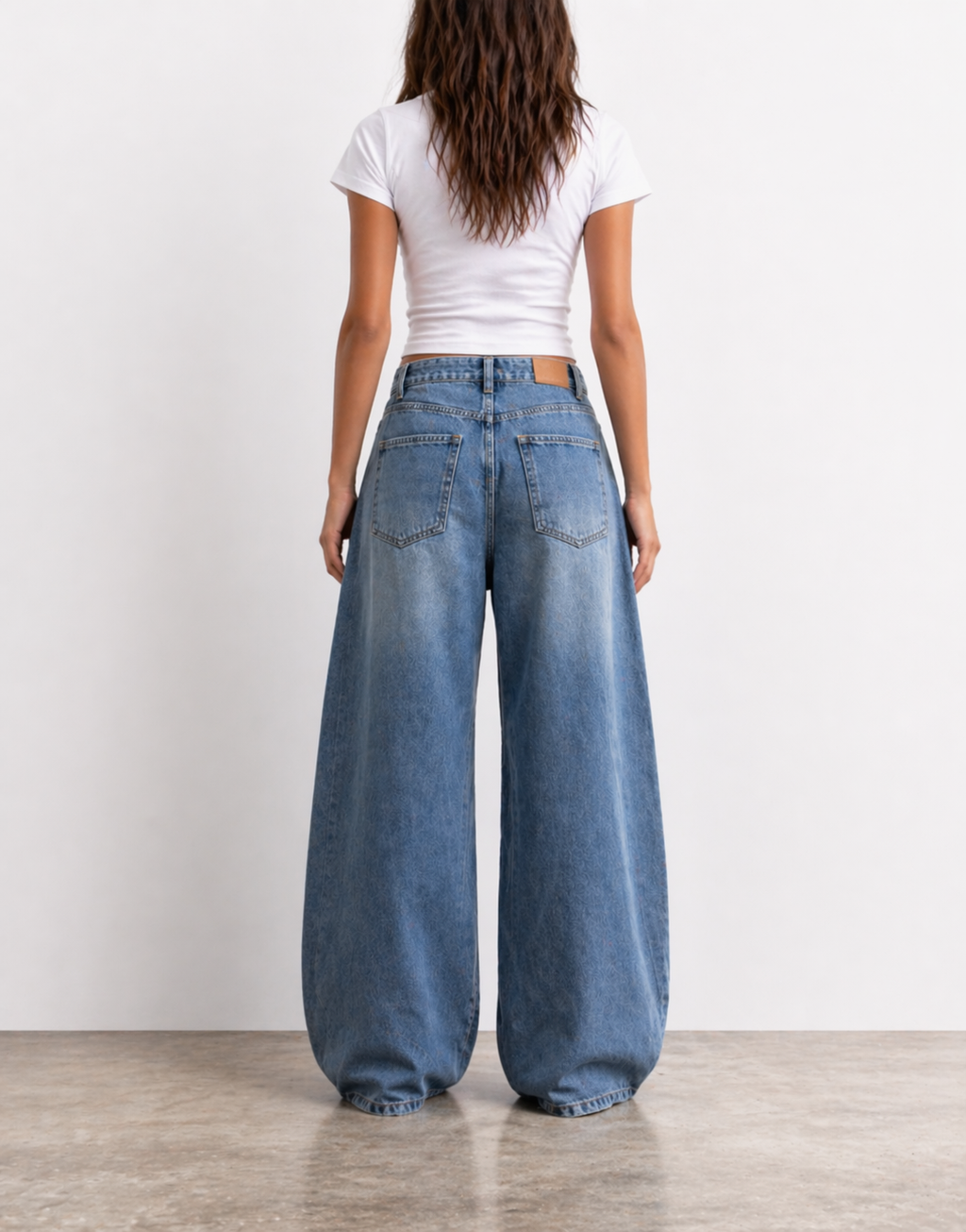 Side-Pleat Balloon Fit Denim Washed Blue Indigo