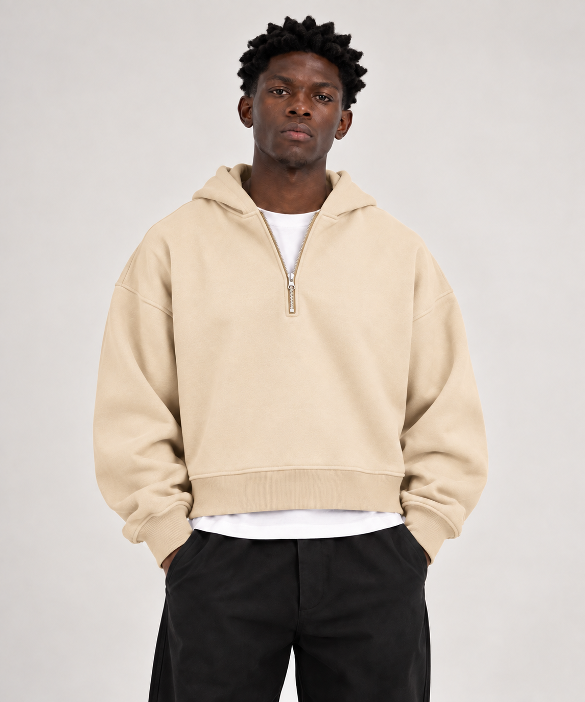 Sandstone Cream Cropped Half Zip Unisex