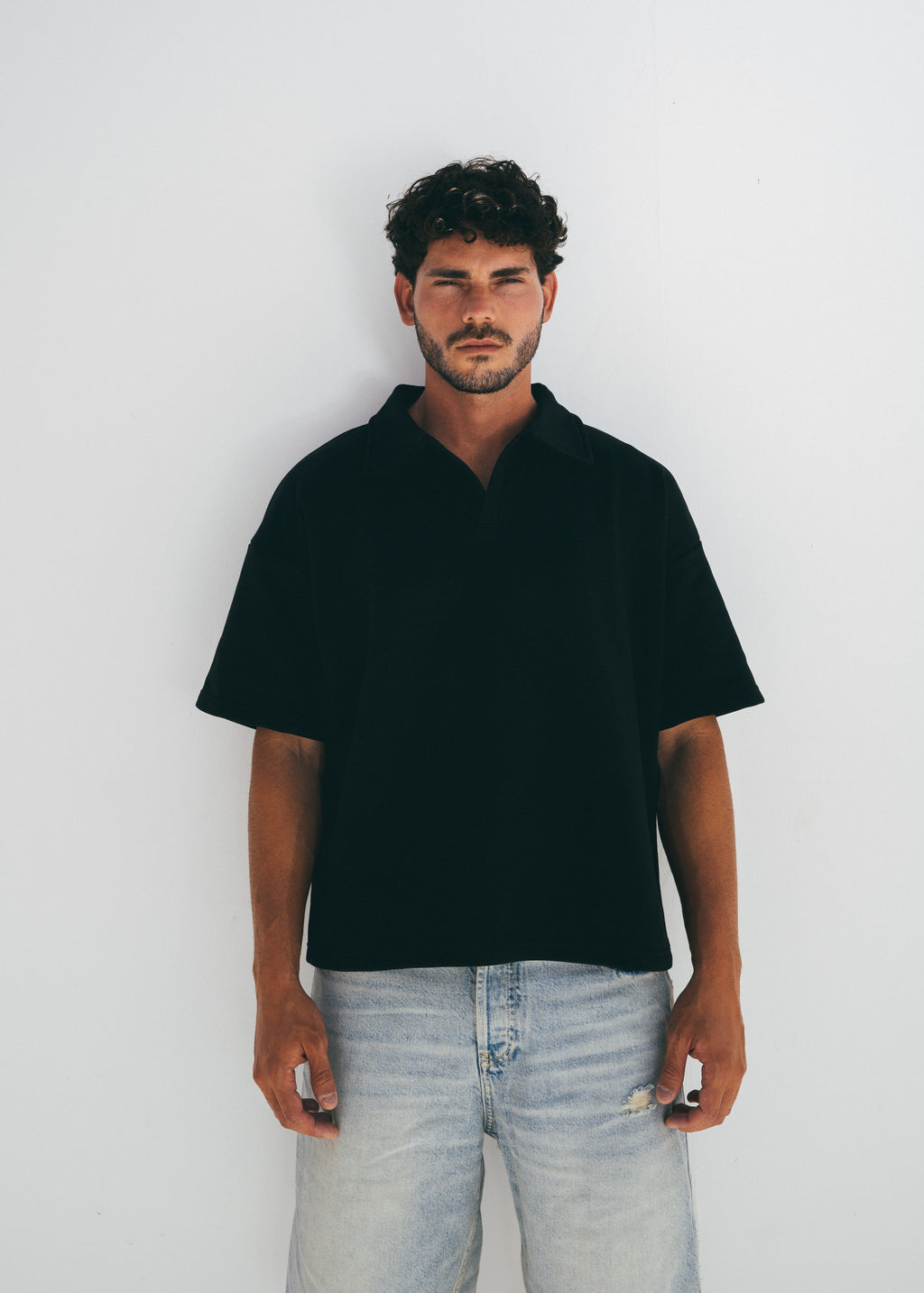Boxy Collar Polo In Dusty Black