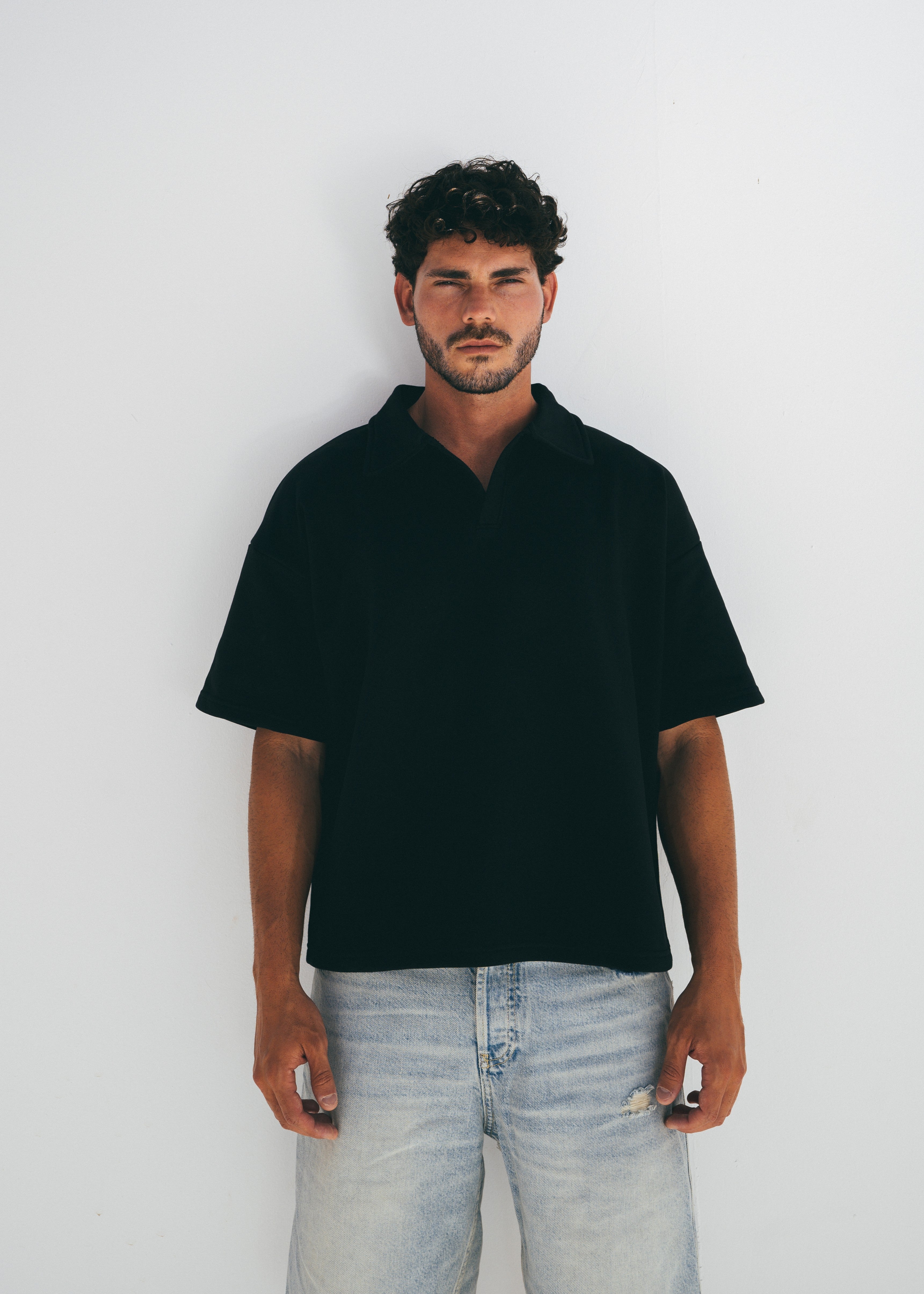 Boxy Collar Polo In Dusty Black