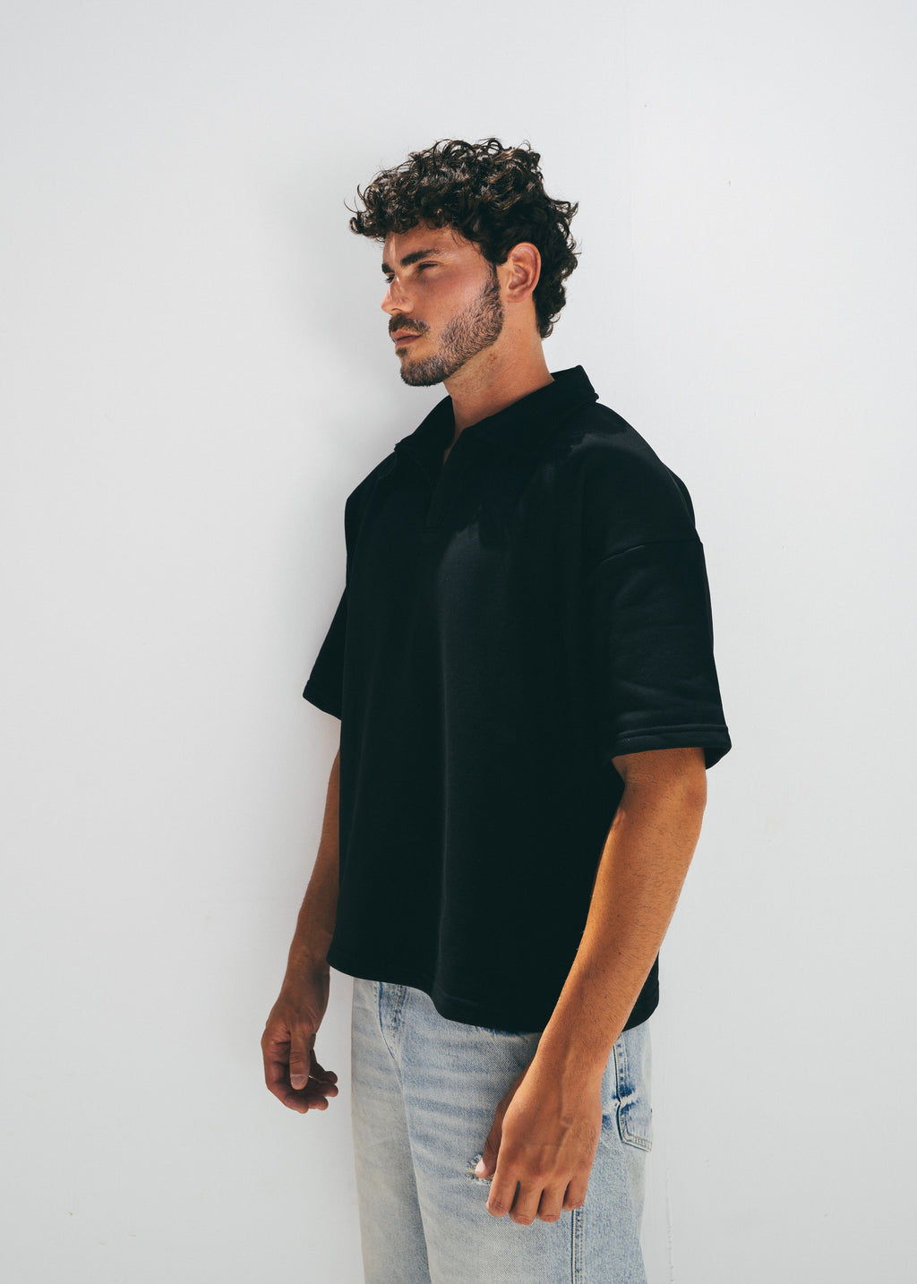 Boxy Collar Polo In Dusty Black