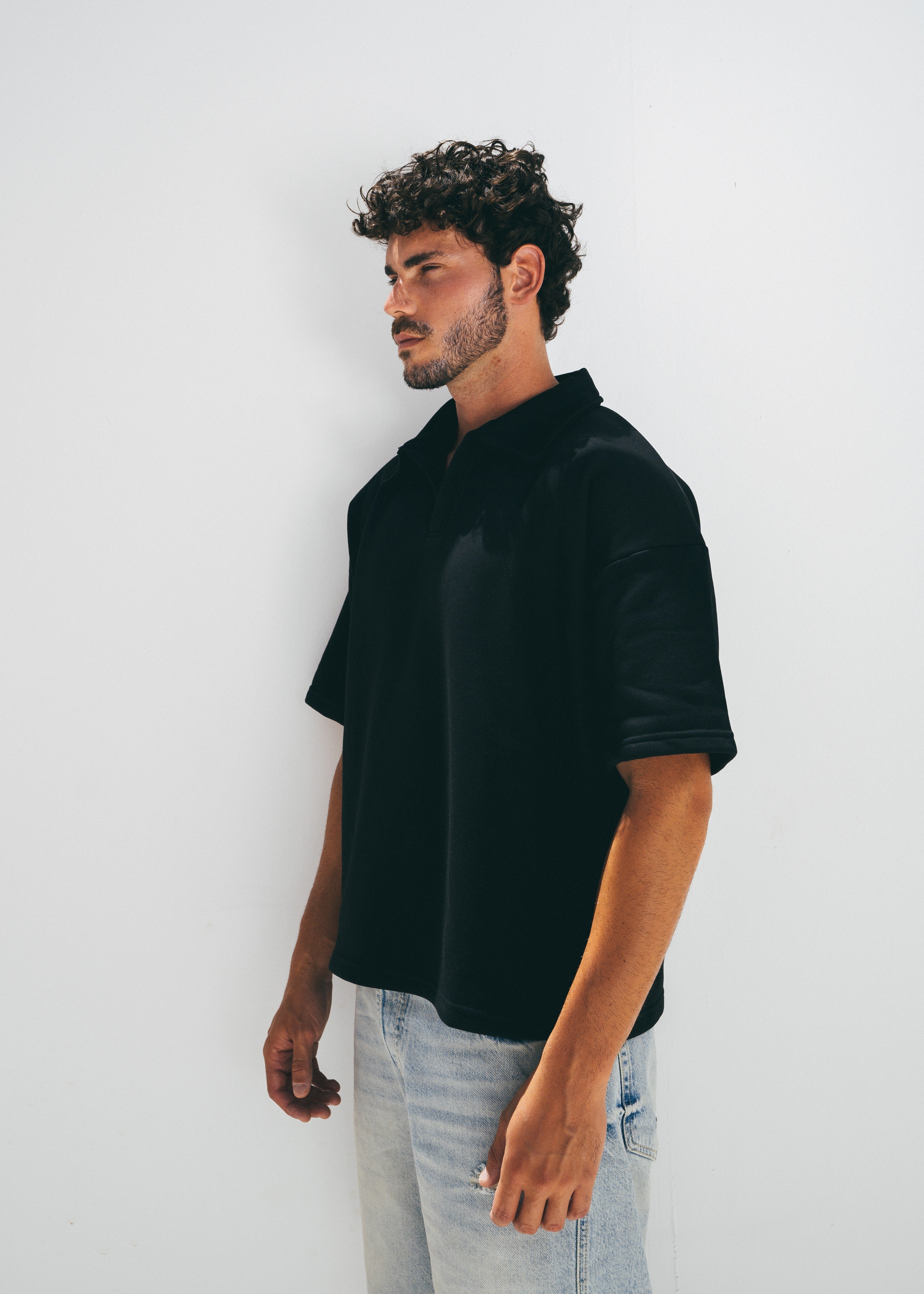Boxy Collar Polo In Dusty Black