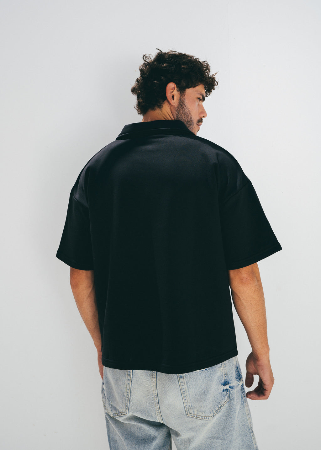 Boxy Collar Polo In Dusty Black