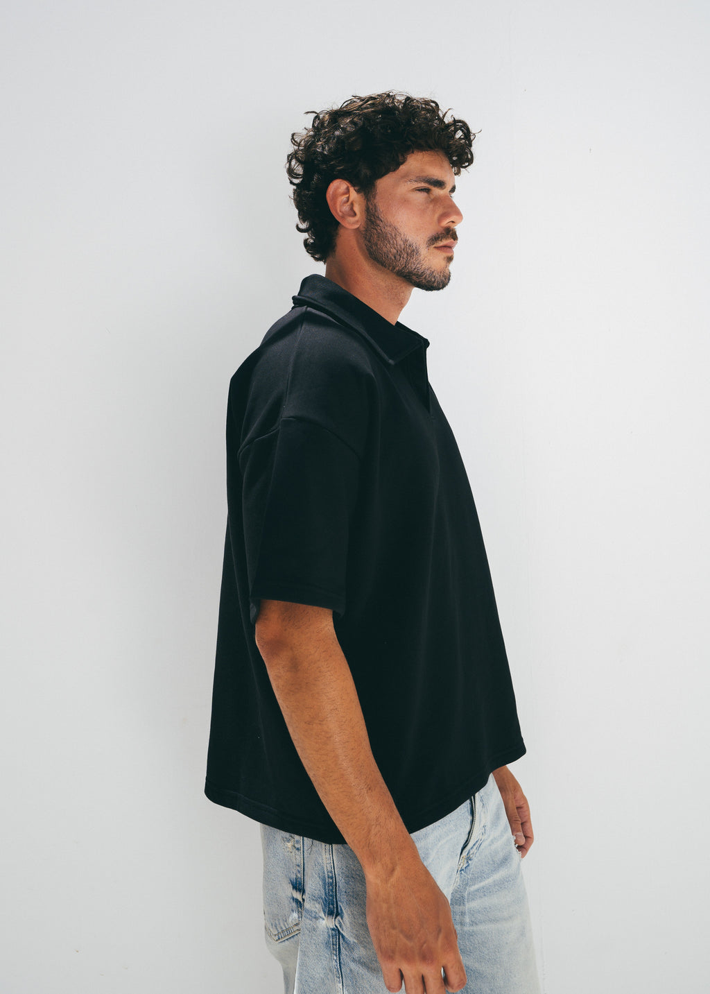 Boxy Collar Polo In Dusty Black
