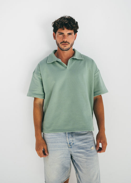 Boxy Collar Polo In Dusty Mint
