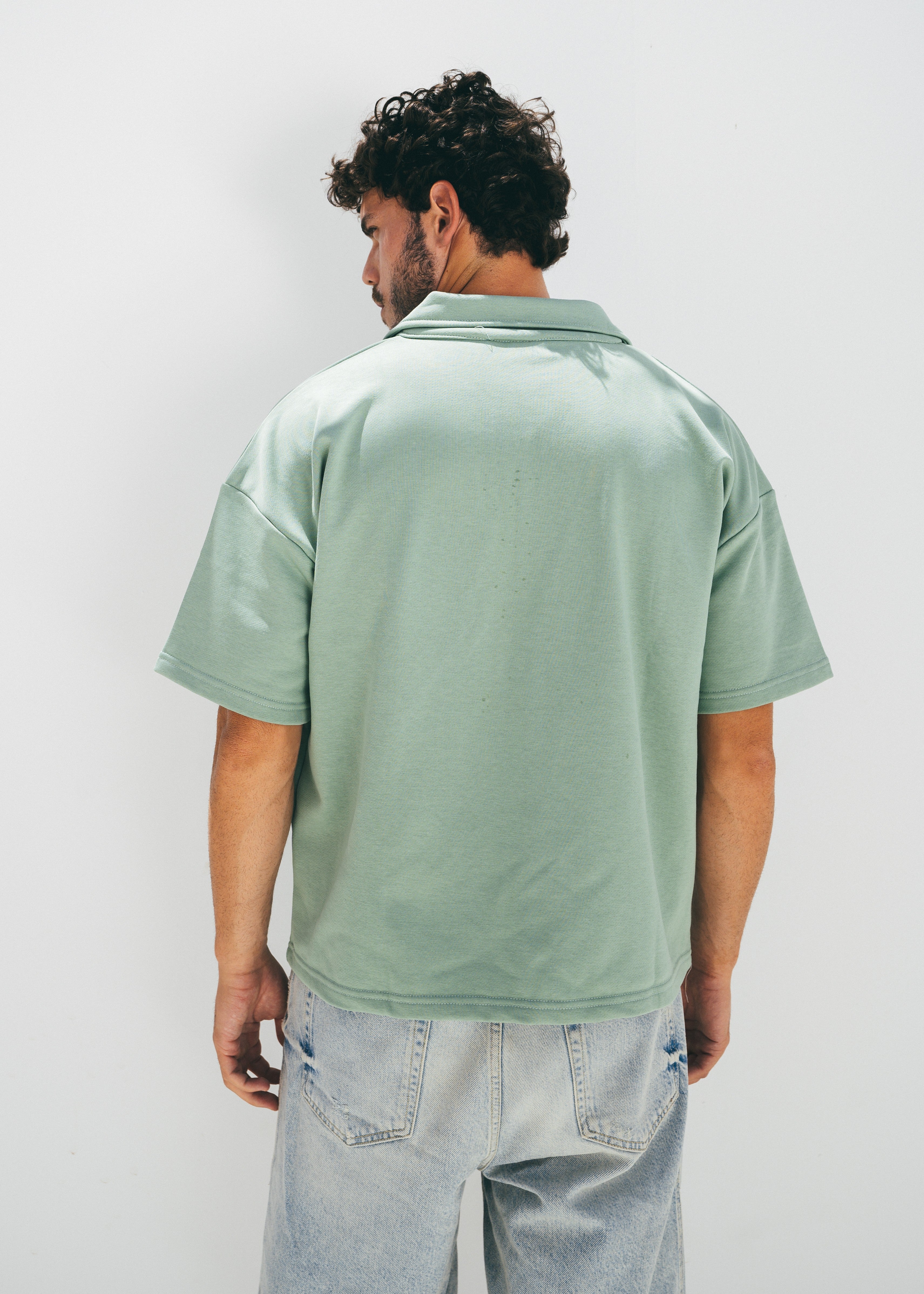 Boxy Collar Polo In Dusty Mint