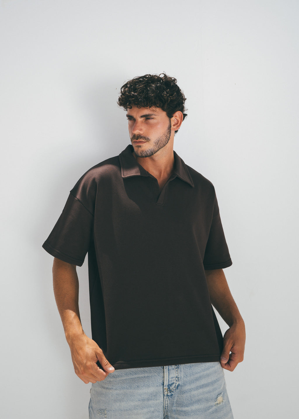 Boxy Collar Polo In Brown