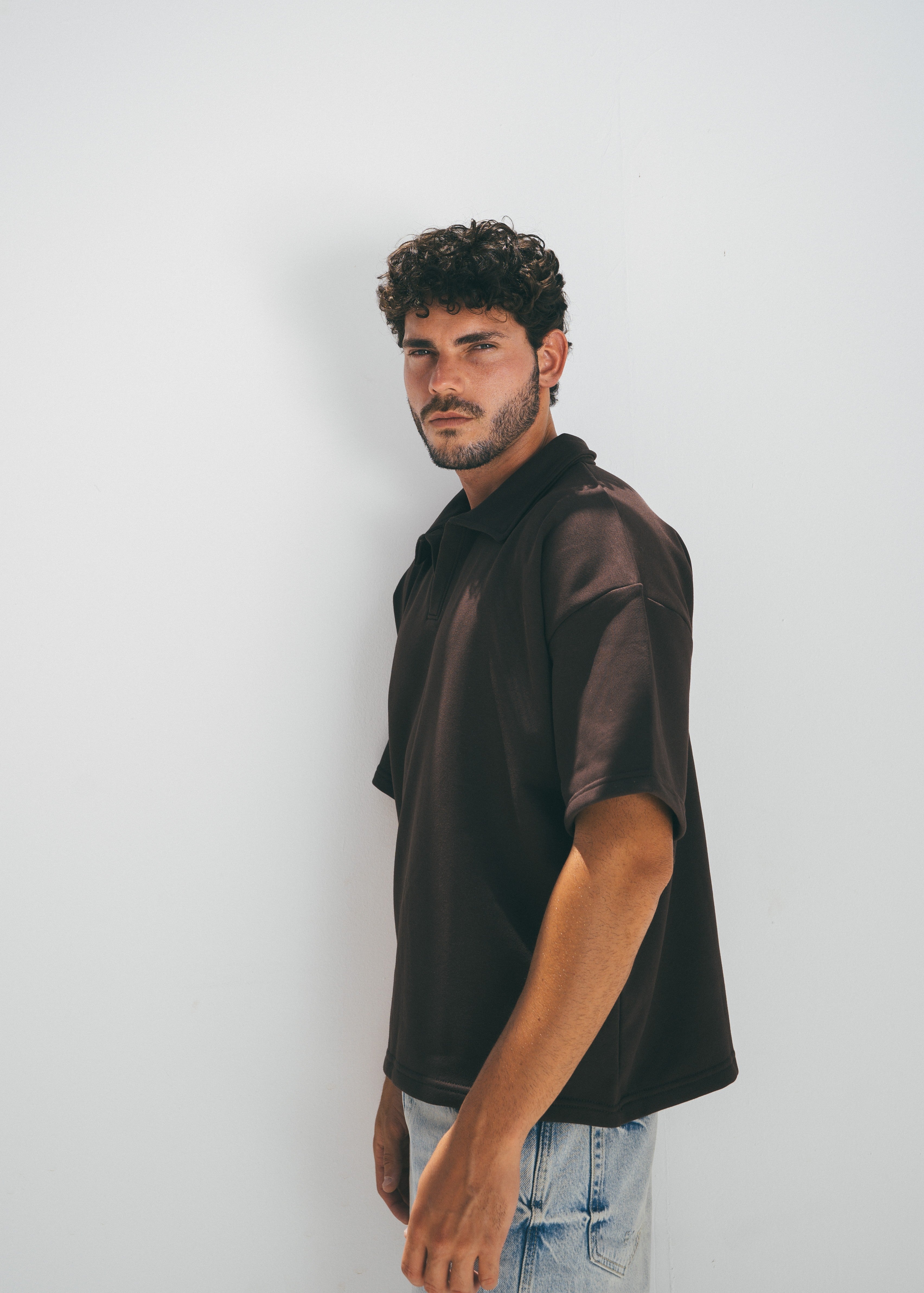 Boxy Collar Polo In Brown