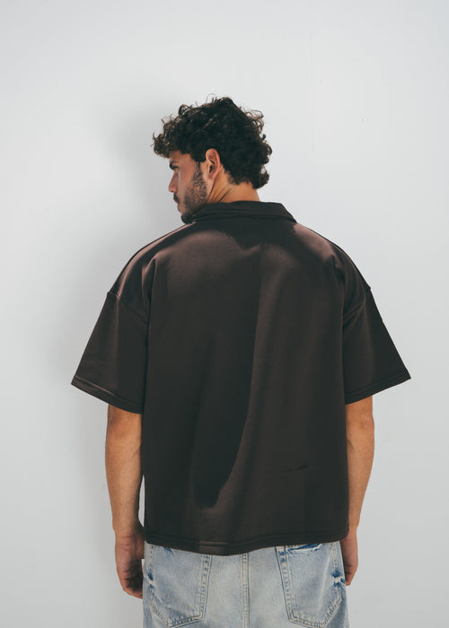 Boxy Collar Polo In Brown