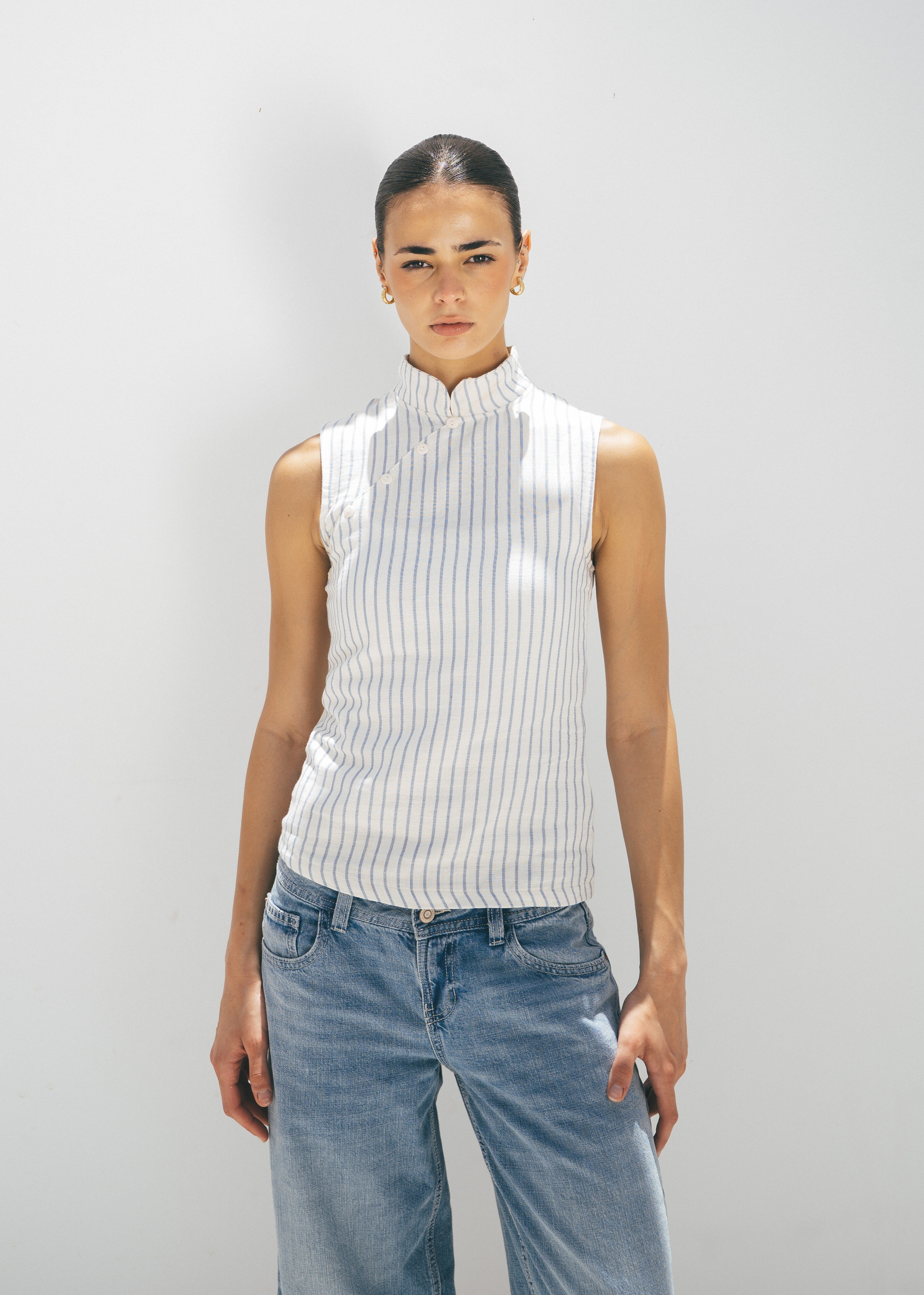 Mandarin Button Top