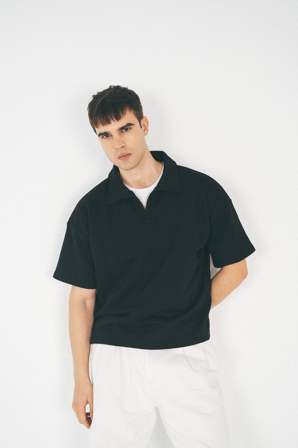Boxy Collar Polo In Dusty Black