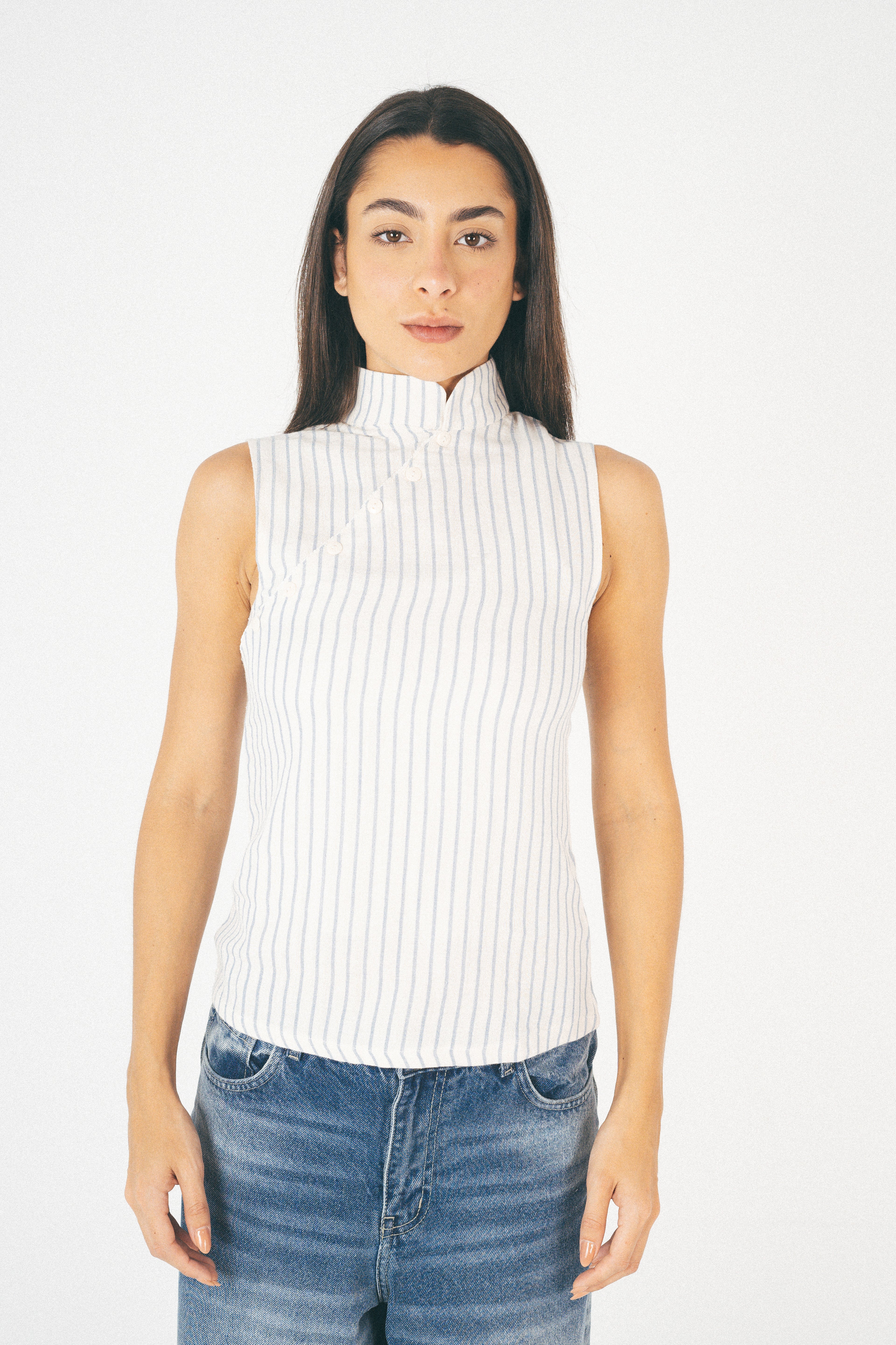 Mandarin Button Top