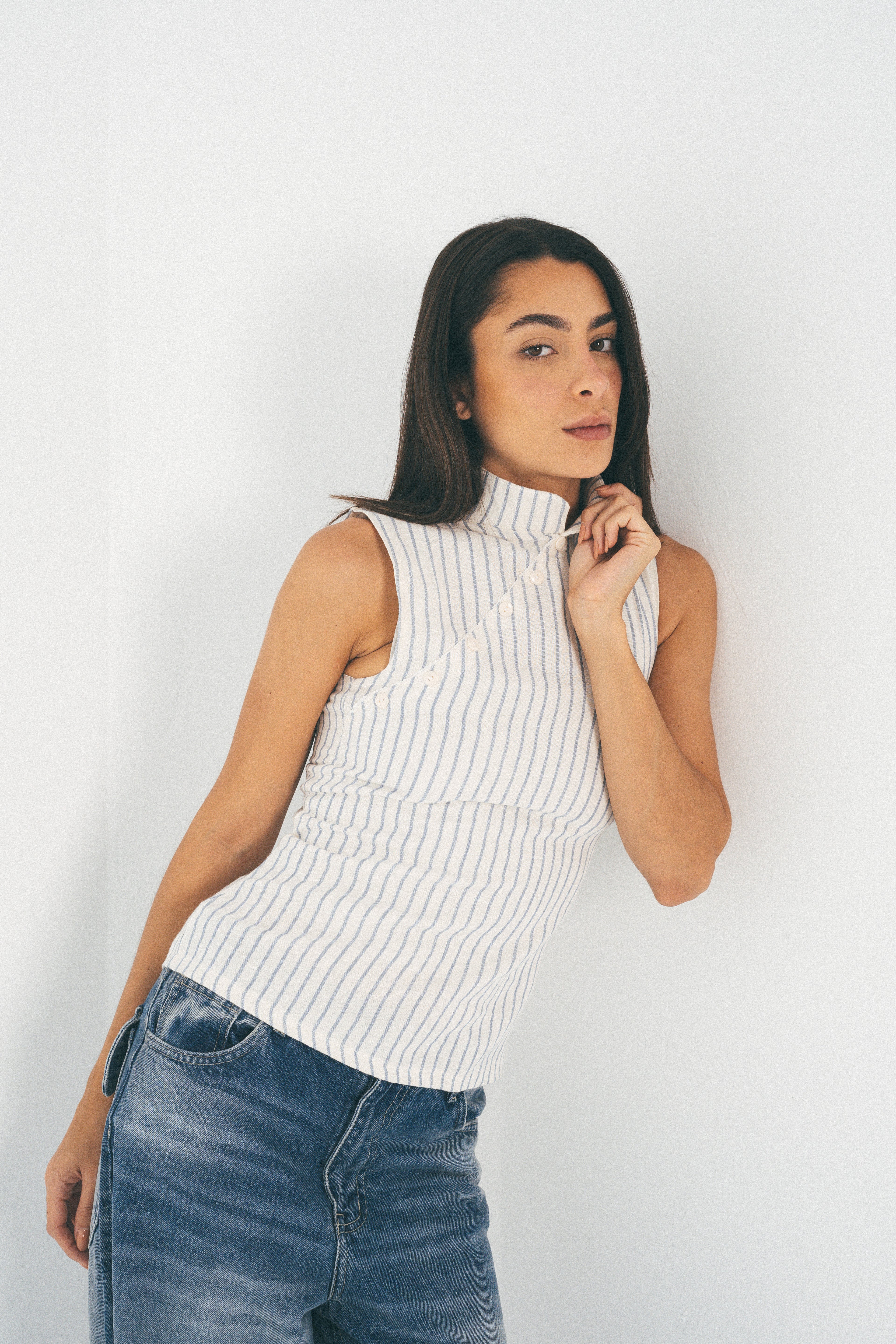 Mandarin Button Top