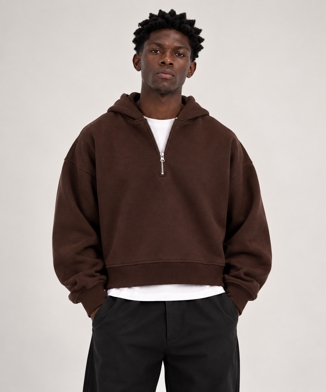 Brown Cropped Half Zip Unisex