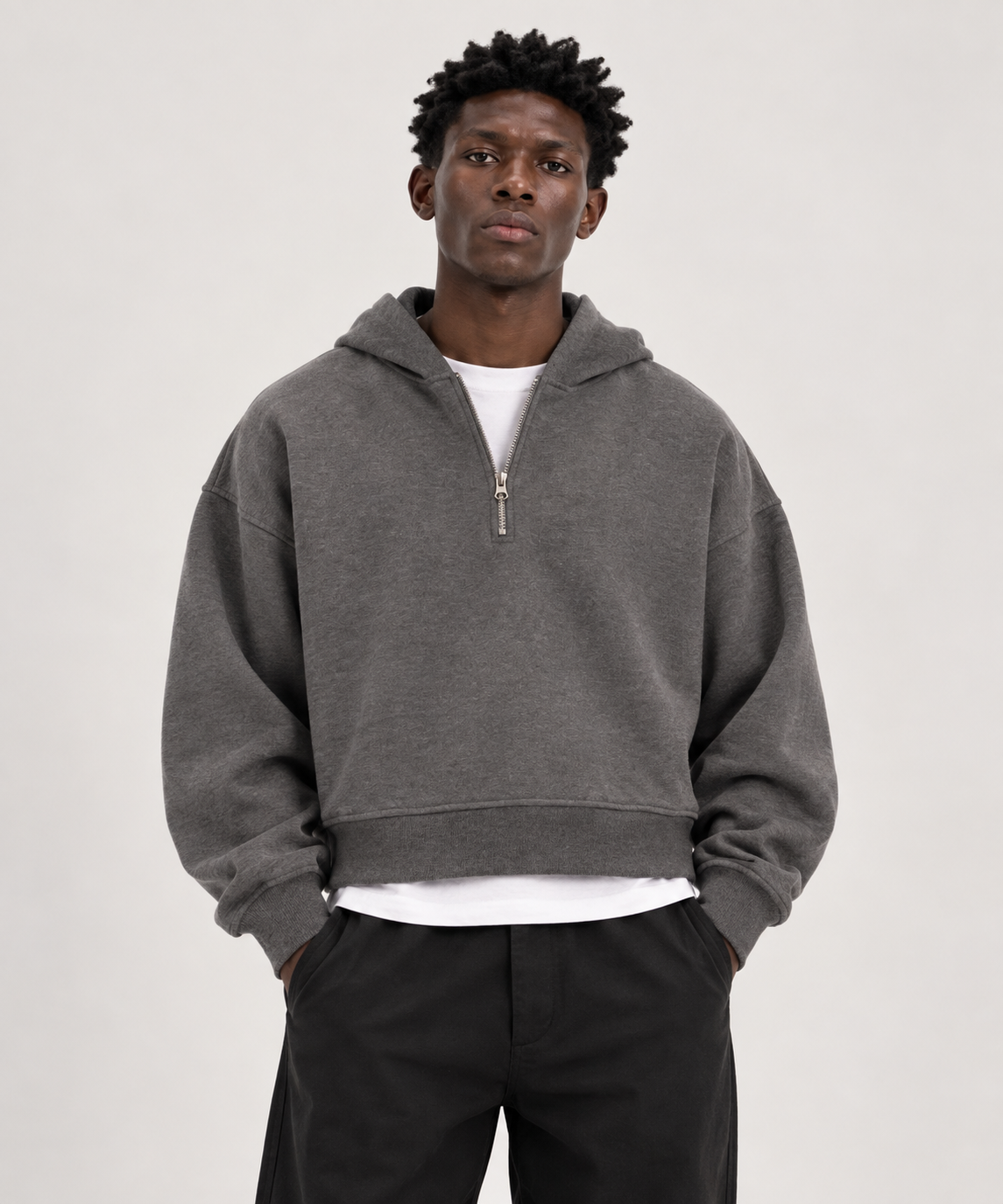 Grey Cropped Half Zip Unisex