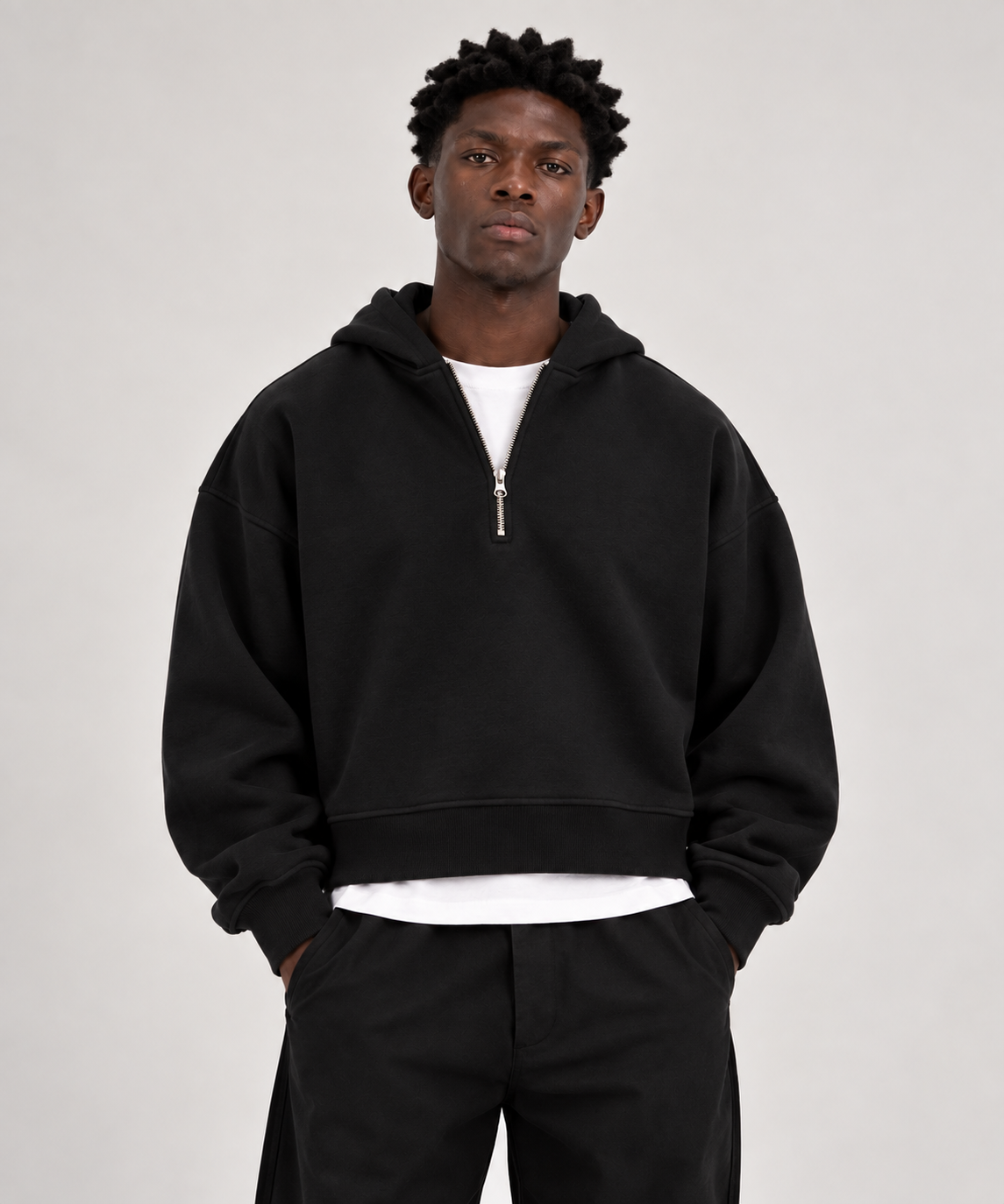 Black Cropped Half Zip Unisex