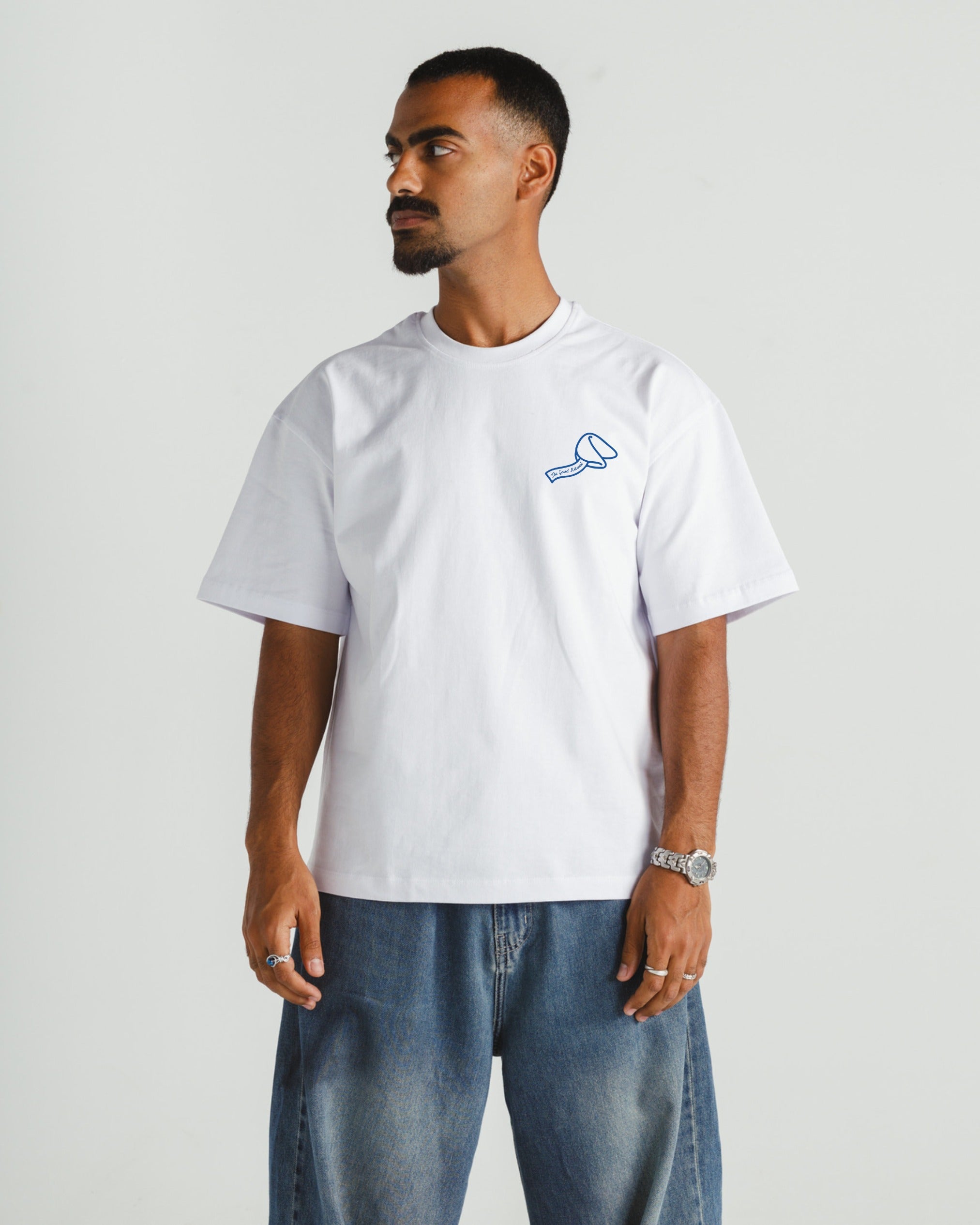 Fortune Cookie White x Blue Tee